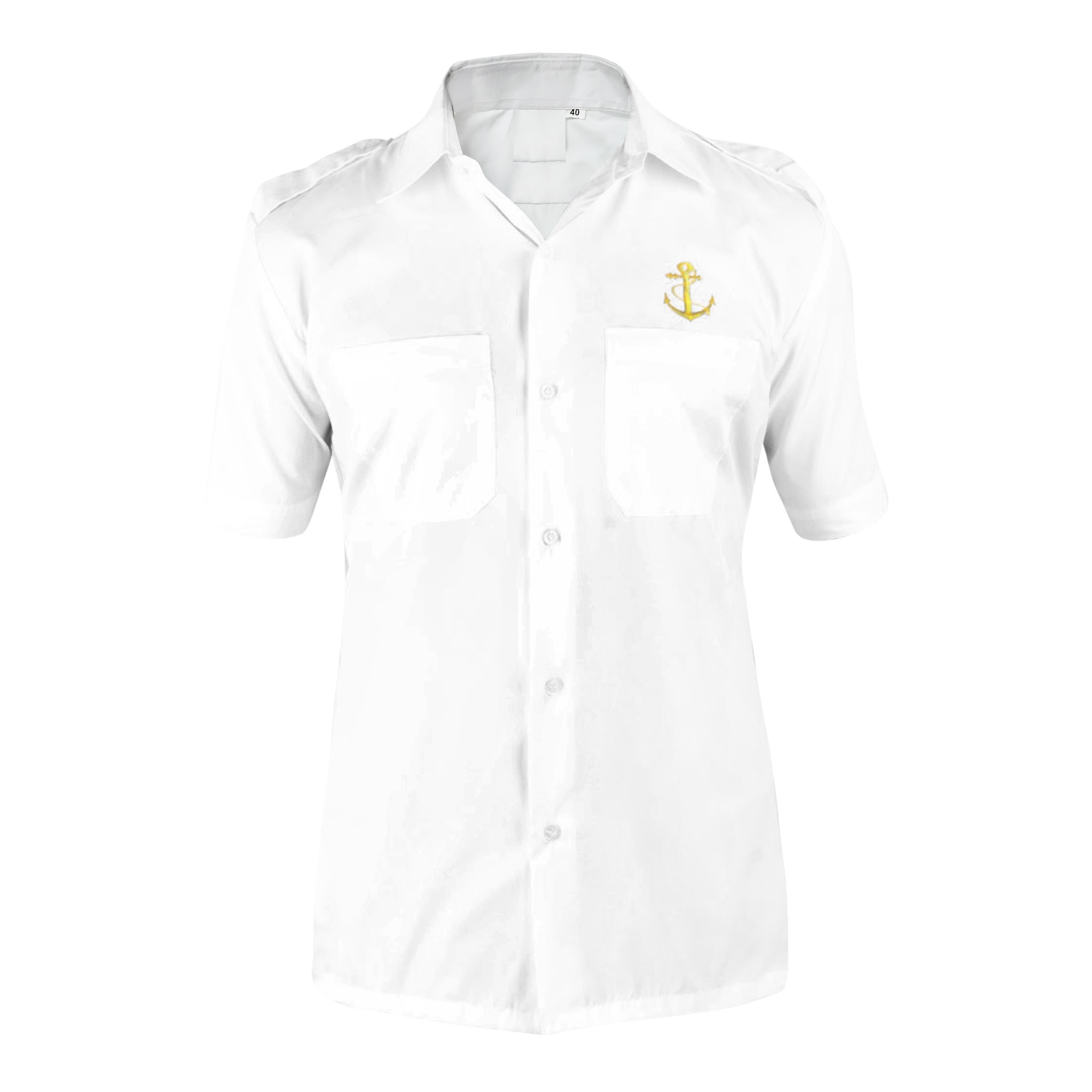White Uniform Half Shirt With Front Anchor Design