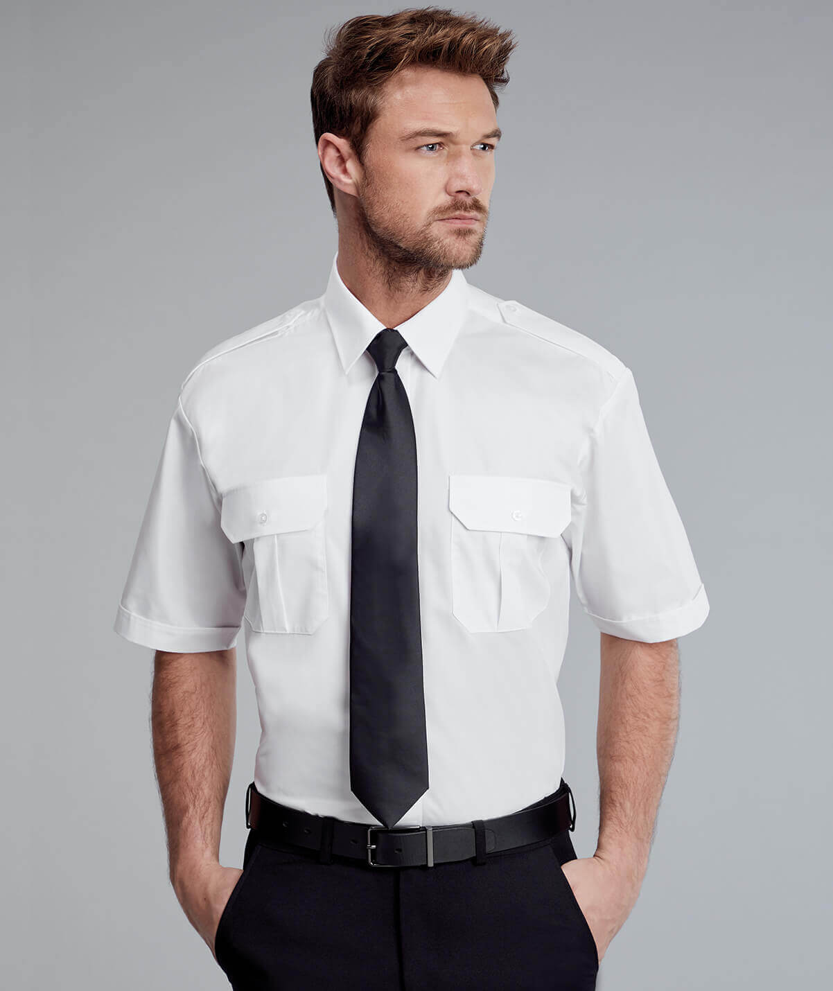 UNIFORM WHITE SHIRT FOR AIRLINE PILOT WITH SHOULDER FLAPS