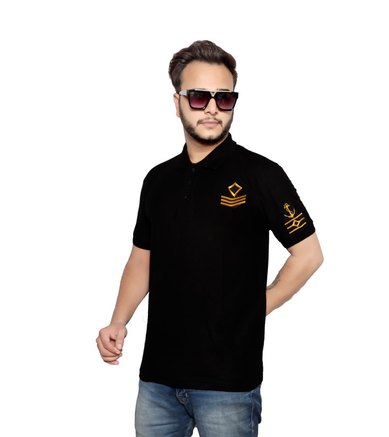 Chief Officer Rank Stripe T shirt Black Color