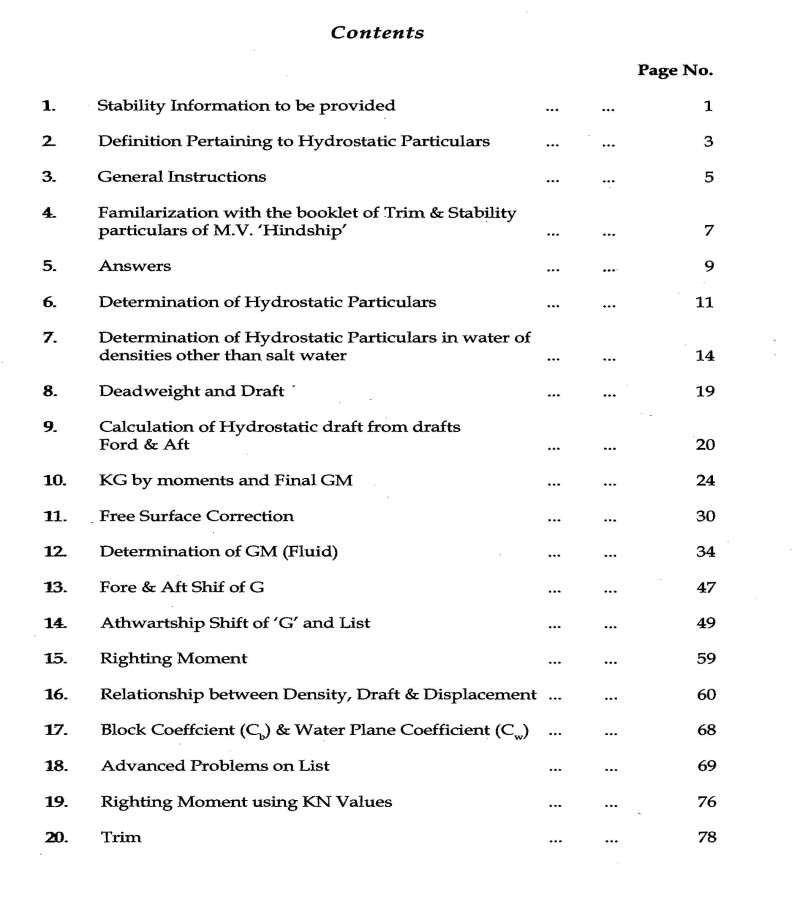 HINDSHIP - Stability, Trim and Cargo Calculations on M. V. 