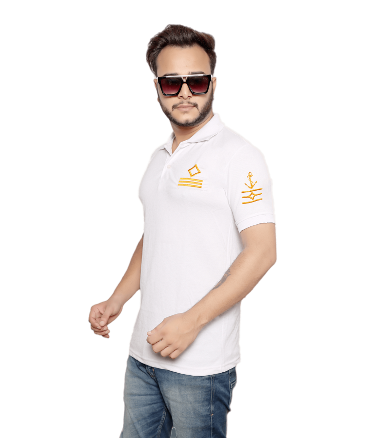 Chief Officer Rank Stripe T shirt White Color