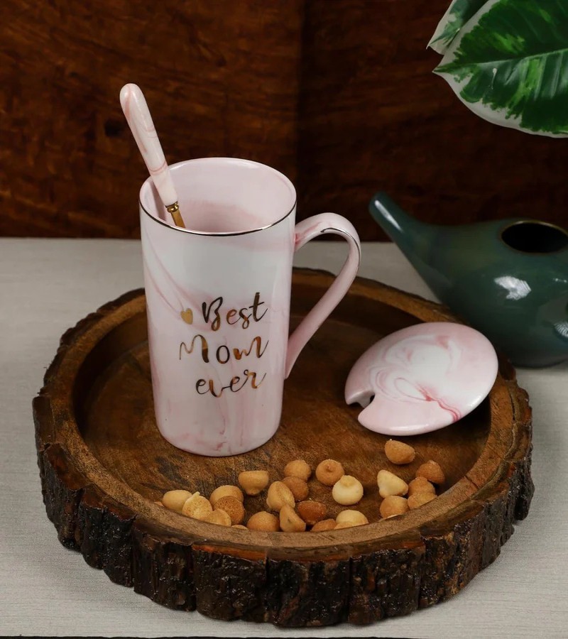 Coffee Mug with Lid & Spoon (Best Mom Ever)