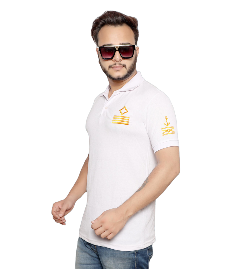 Captain Rank Stripe T shirt White Color