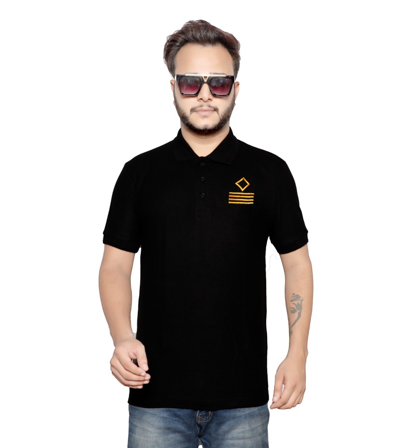 Captain Rank Stripe T shirt Black Color